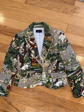 FOCUS 2000 Vintage Tapestry Blazer Toile Pastoral Sequin Trim Scenic Jacket S⁠